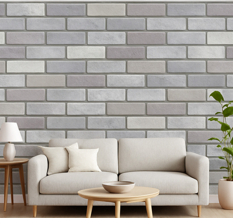Tapeta do salonu w jasnoszarym cegle - TenStickers