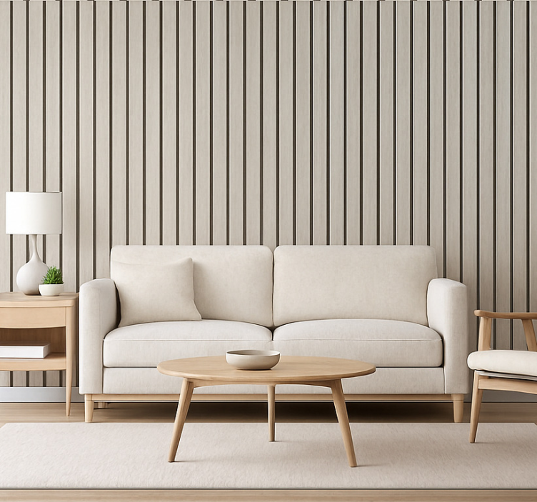 Tapeta do salonu w jasnoszarym drewnie - TenStickers