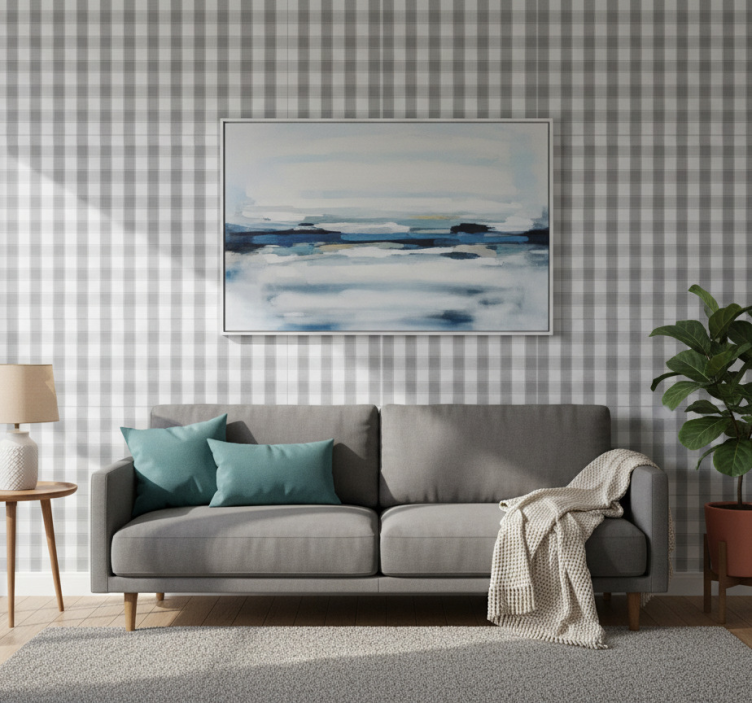 Tapeta do salonu w klasyczny wzór w kratę - TenStickers