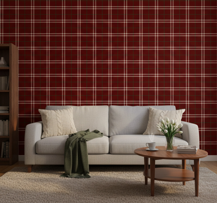 Tapeta do salonu w kratkę - TenStickers