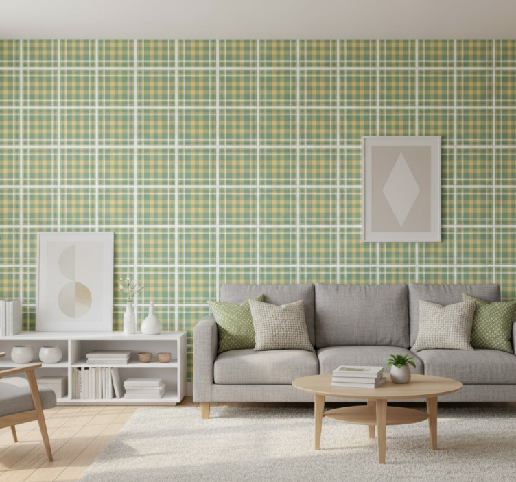 Tapeta do salonu w kratkę tekstylna - TenStickers
