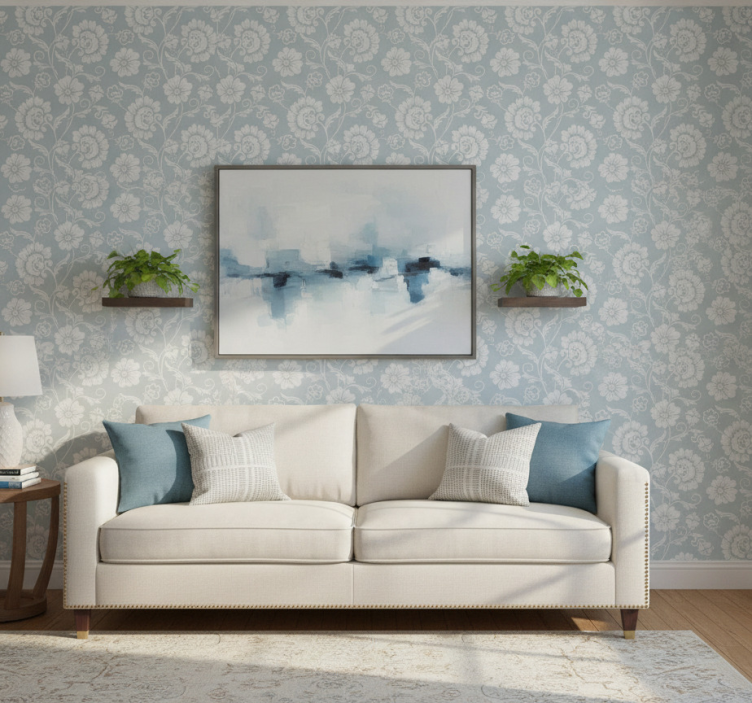 Tapeta do salonu w kwiatowy wzór - TenStickers