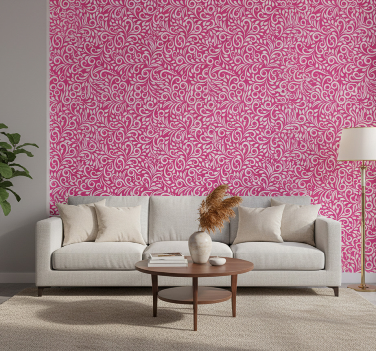 Tapeta do salonu w kwiatowy wzór spirali - TenStickers