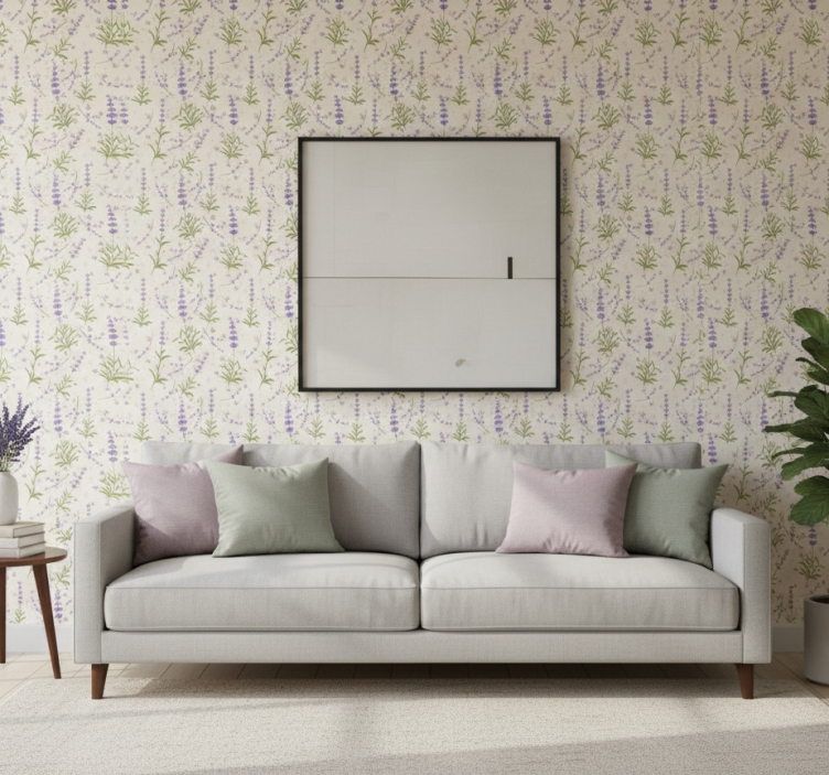 Tapeta do salonu w lawendowy kwiatowy wzór - TenStickers