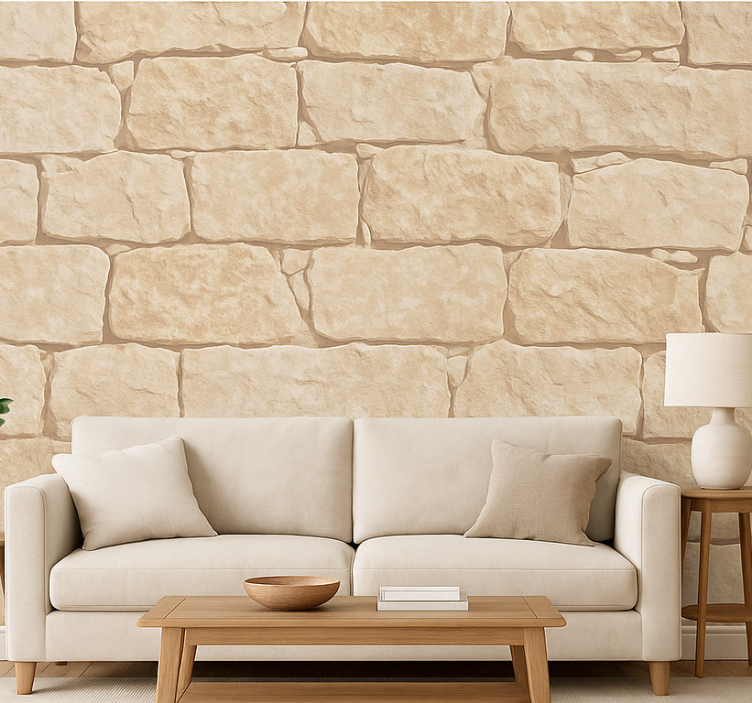 Tapeta do salonu w naturalny kamień - TenStickers