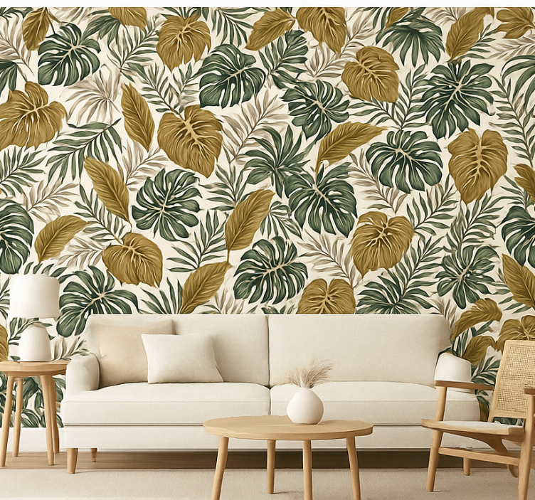 Tapeta do salonu w neutralne kwiaty - TenStickers