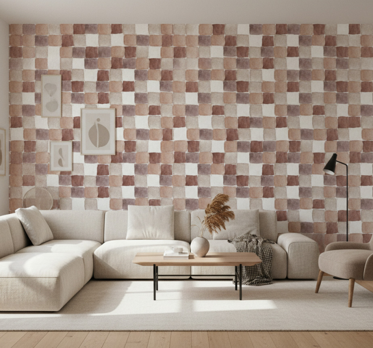 Tapeta do salonu w odcieniach ziemi akwarela - TenStickers