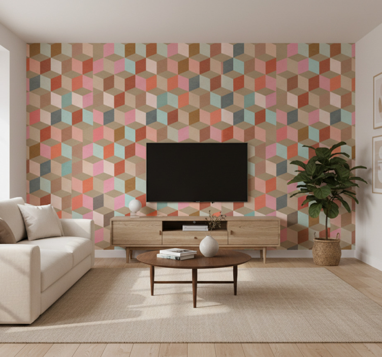 Tapeta do salonu w pastelowy geometryczny wzór - TenStickers