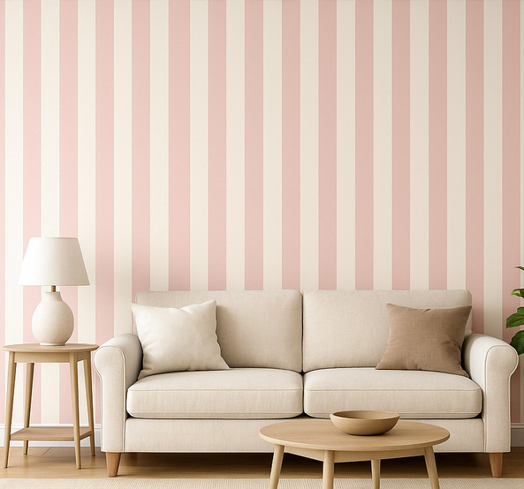 Tapeta do salonu w różowo-białe paski - TenStickers