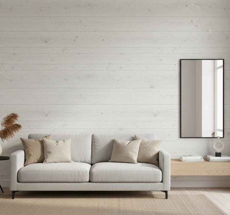 Tapeta do salonu w rustykalnym białym drewnie - TenStickers