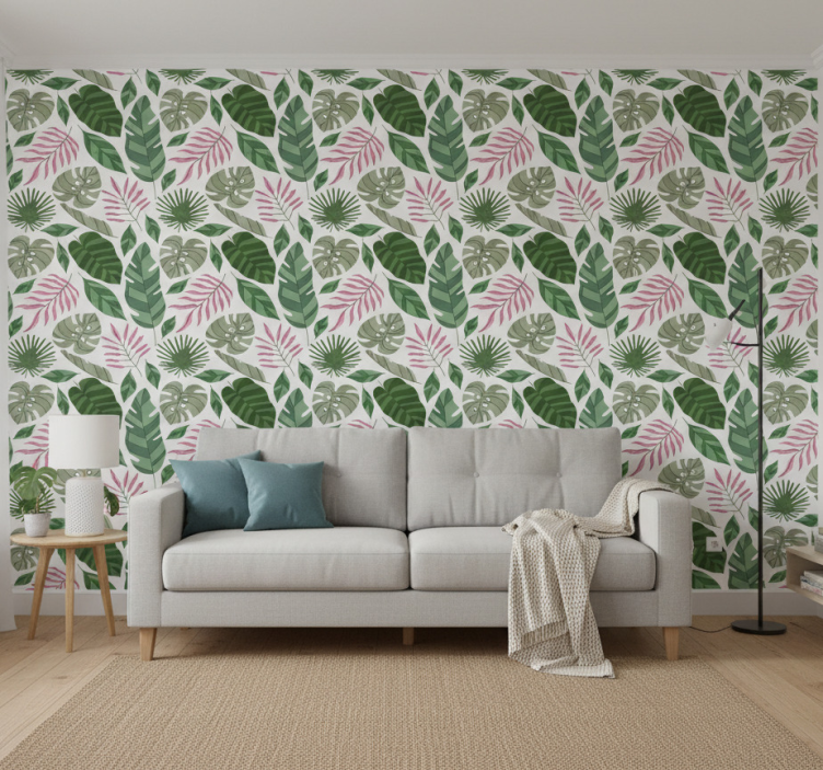 Tapeta do salonu w tropikalną zieleń - TenStickers