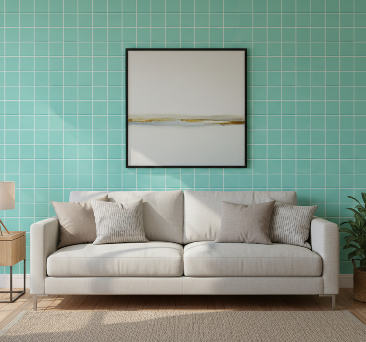Tapeta do salonu w turkusowe płytki - TenStickers
