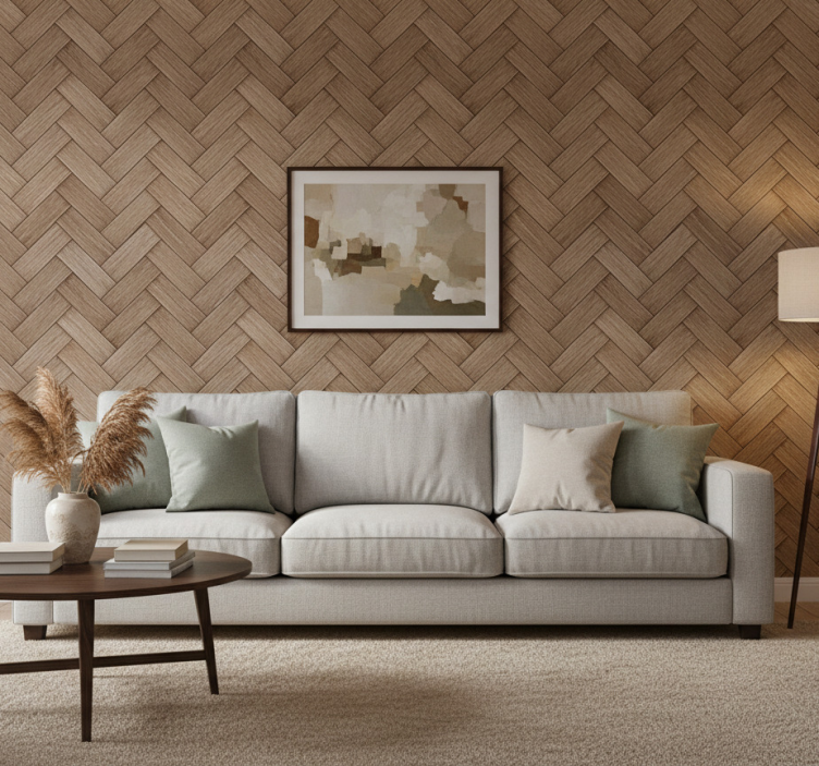 Tapeta do salonu w wyglądzie plecionego drewna - TenStickers