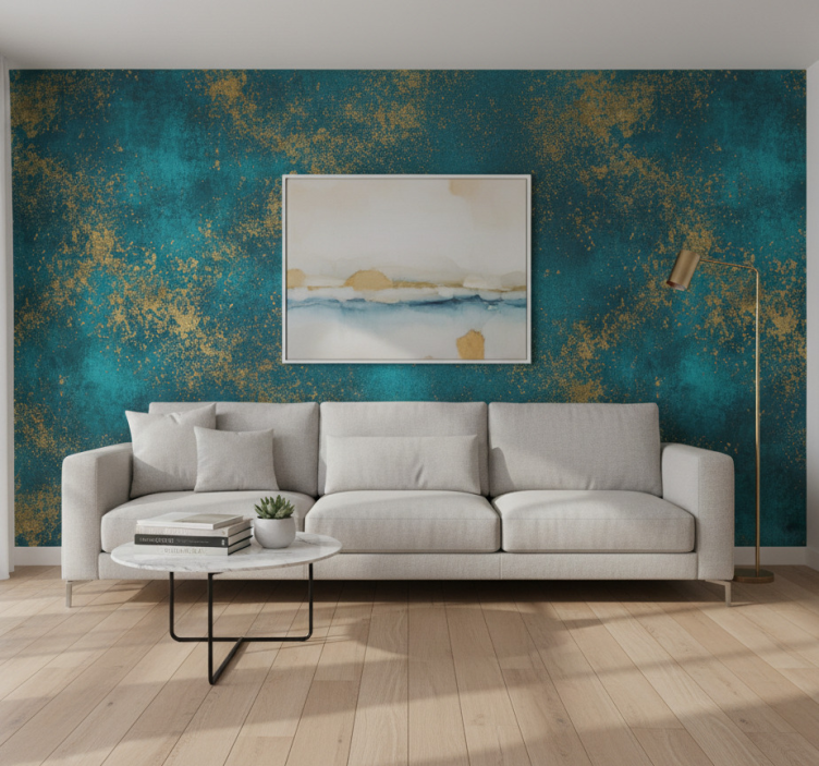 Tapeta do salonu w zniszczonym odcieniu teal - TenStickers