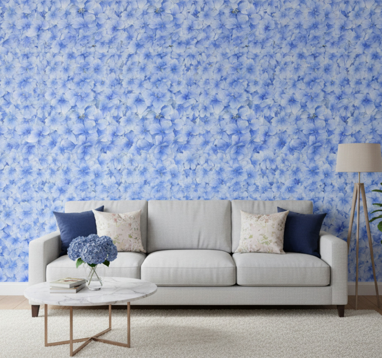 Tapeta do salonu wzór płatków hortensji - TenStickers