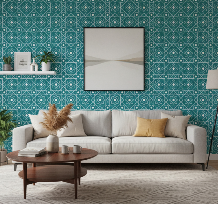 Tapeta do salonu z geometryczną fakturą - TenStickers