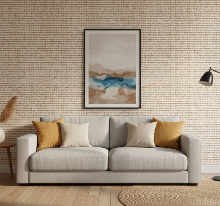 Tapeta do salonu z naturalną fakturą tkaniny - TenStickers