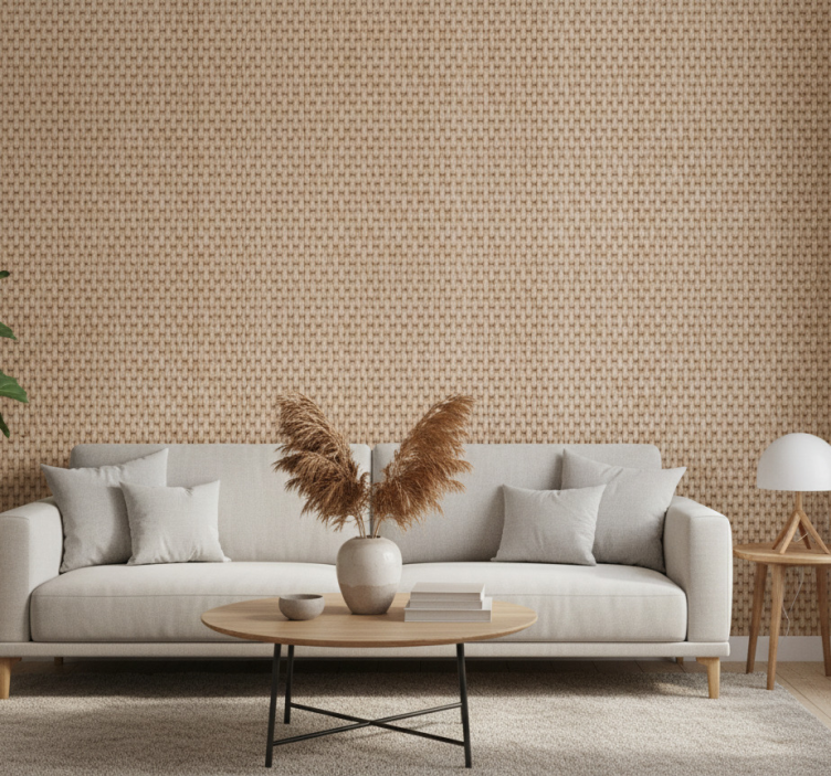 Tapeta do salonu z tkaninową fakturą - TenStickers