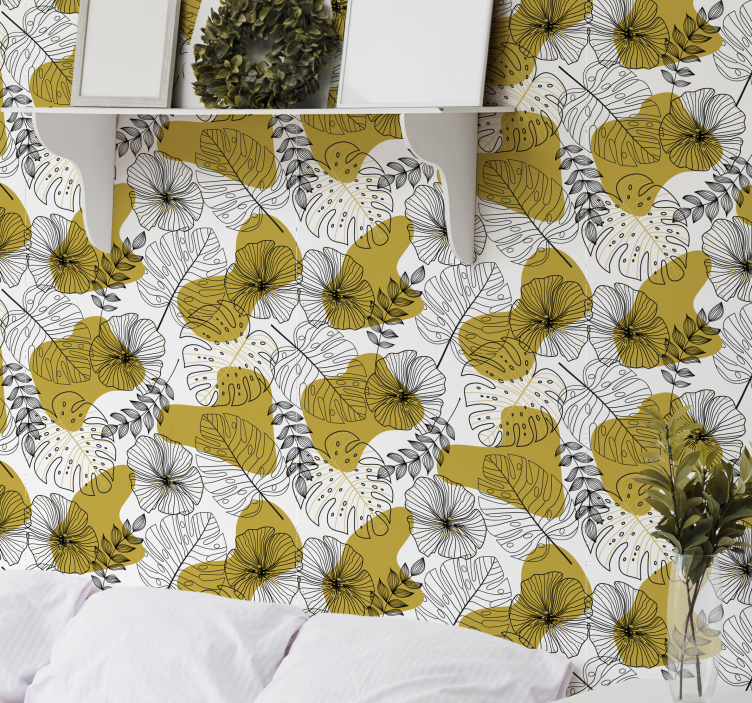 Tapeta drzewa Złote tropikalne liście - TenStickers