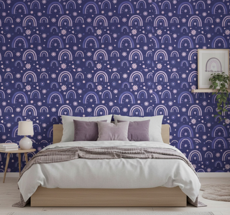 Tapeta do sypialni fioletowe tęcze - TenStickers