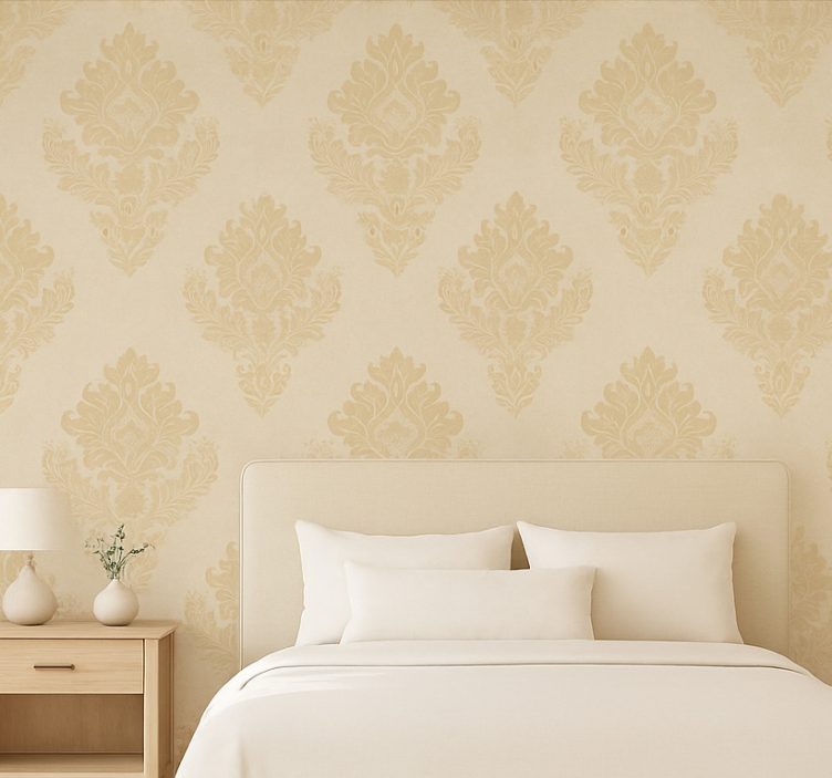 Tapeta do sypialni klasyczny beżowy damask - TenStickers