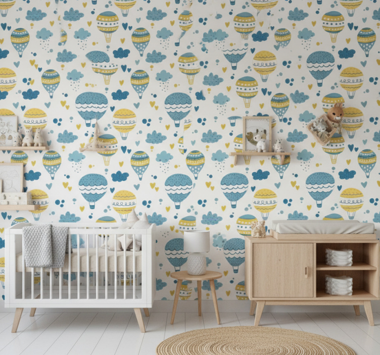 Tapeta do sypialni kolorowe balony i chmury - TenStickers