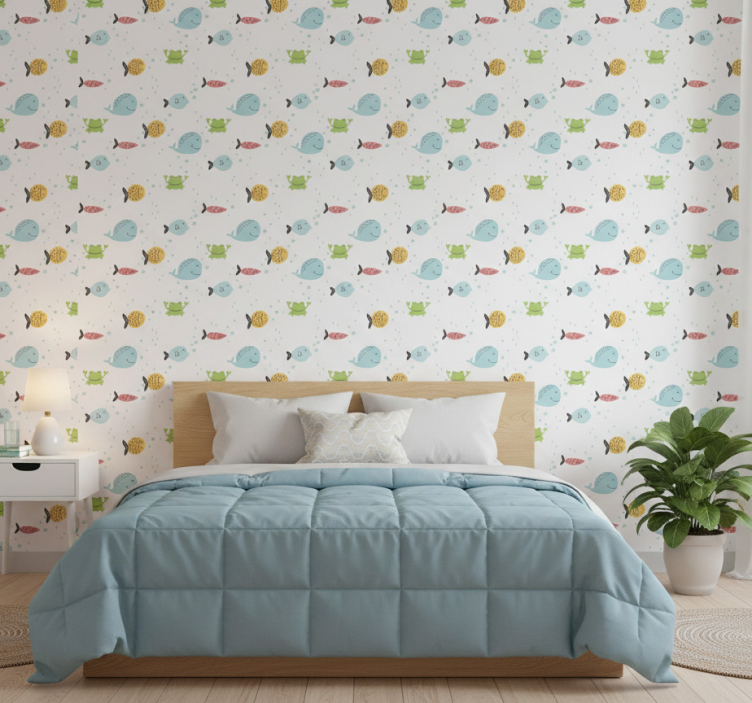 Tapeta do sypialni kolorowe morskie stworzenia - TenStickers