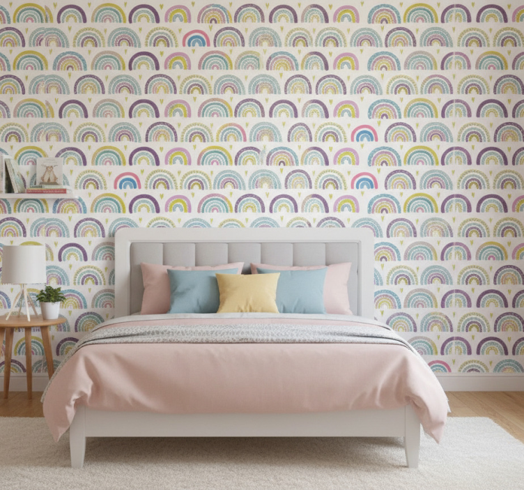 Tapeta do sypialni kolorowy abstrakcyjny wzór tęczy - TenStickers