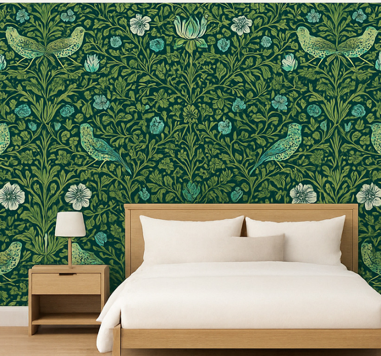 Tapeta do sypialni kwiatowe i ptasie ornamenty - TenStickers