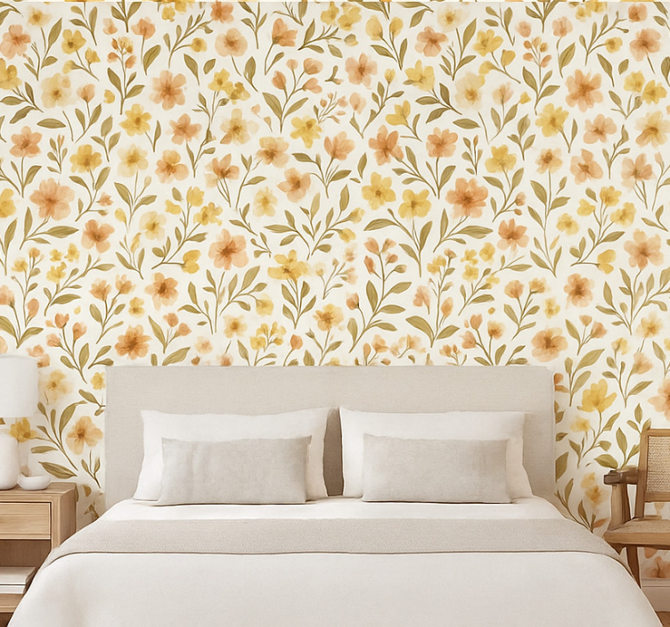 Tapeta do sypialni kwiaty w stylu vintage - TenStickers