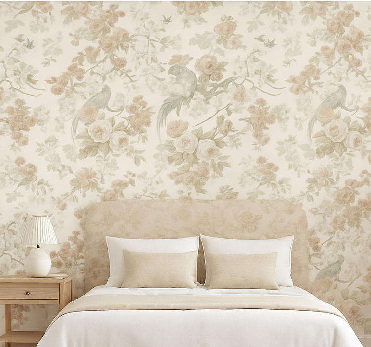 Tapeta do sypialni kwiaty w stylu vintage - TenStickers
