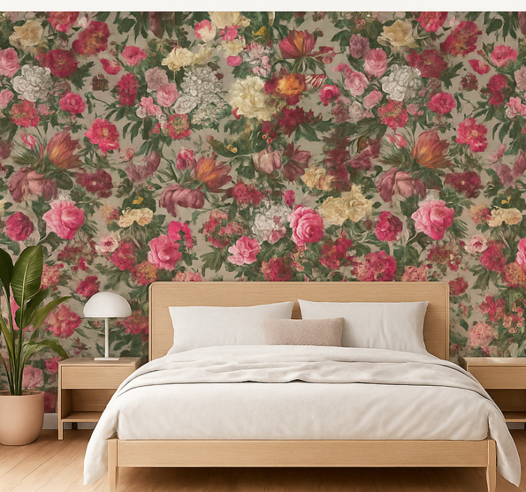 Tapeta do sypialni kwiaty w stylu vintage - TenStickers