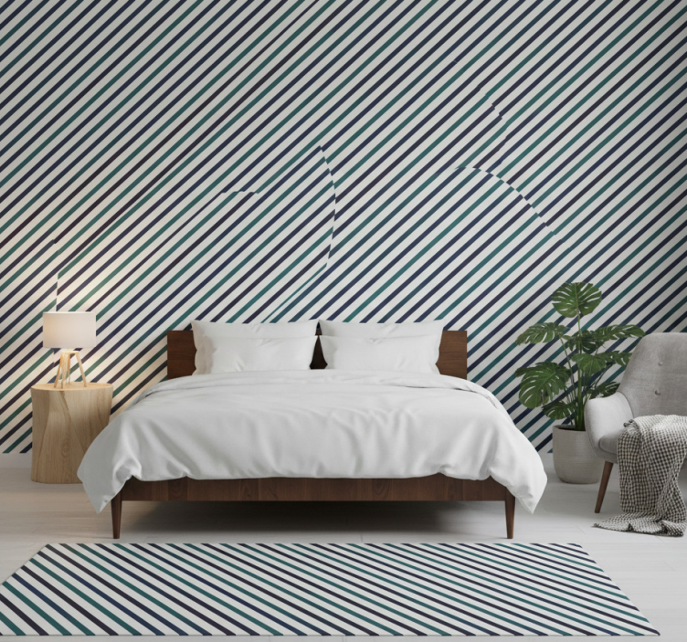 Tapeta do sypialni niebieskie diagonalne paski - TenStickers