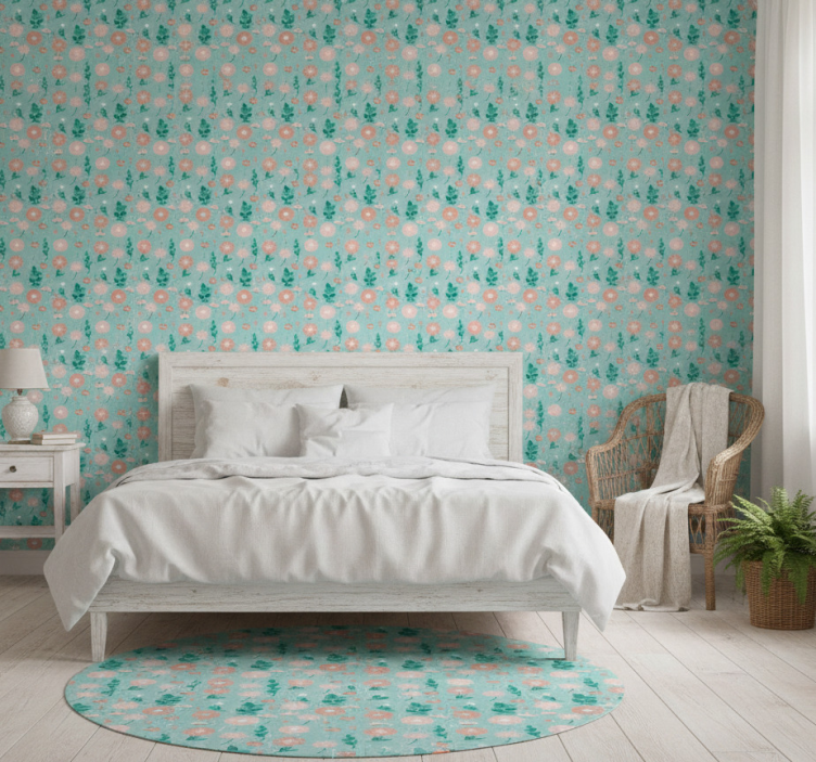 Tapeta do sypialni niebieskie kwiaty w stylu shabby chic - TenStickers