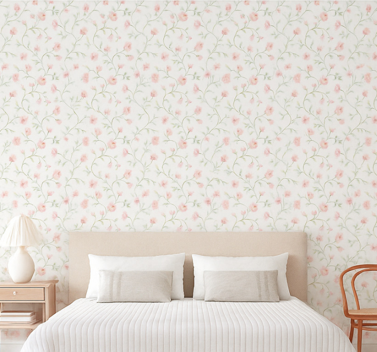 Tapeta do sypialni różowe kwiaty botaniczne - TenStickers