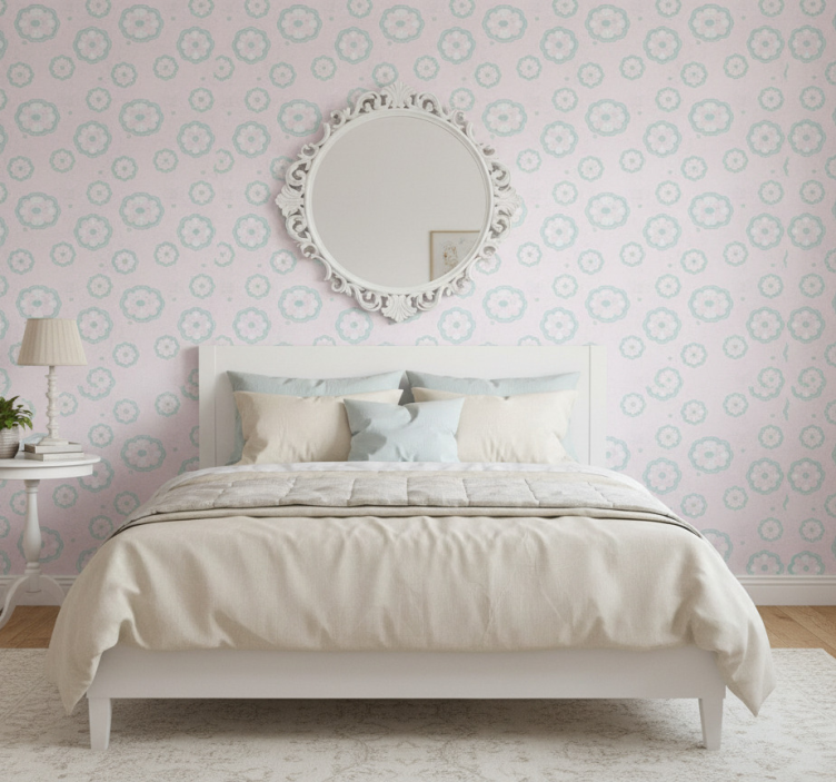 Tapeta do sypialni różowy wzór w stylu shabby chic - TenStickers