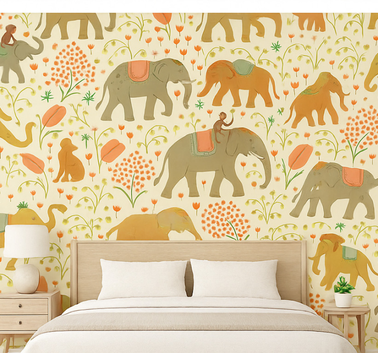 Tapeta do sypialni safari z indyjskimi słoniami - TenStickers