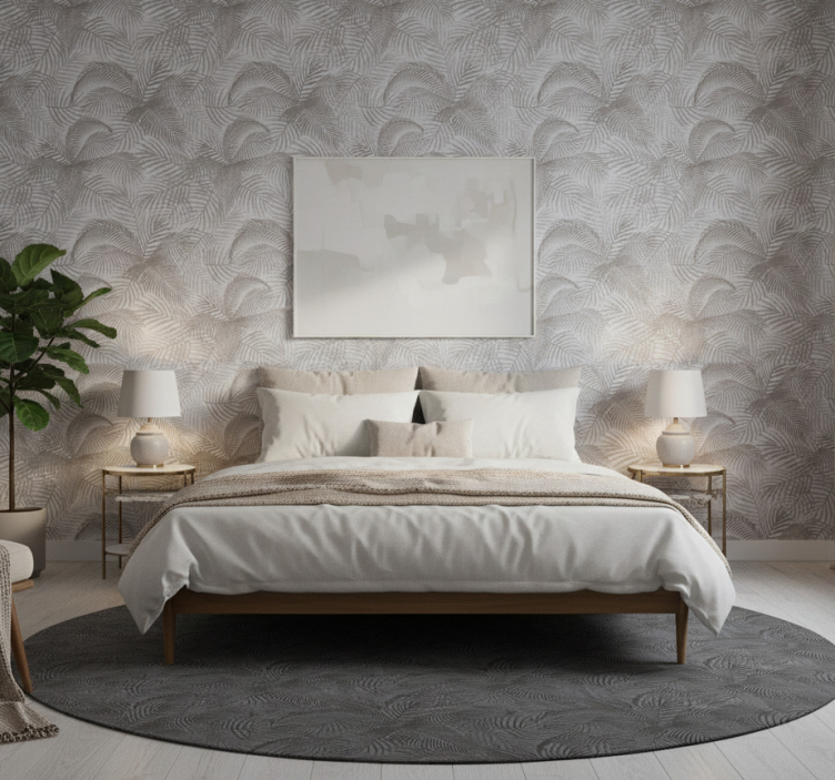 Tapeta do sypialni szara elegancka botaniczna lat 80. - TenStickers