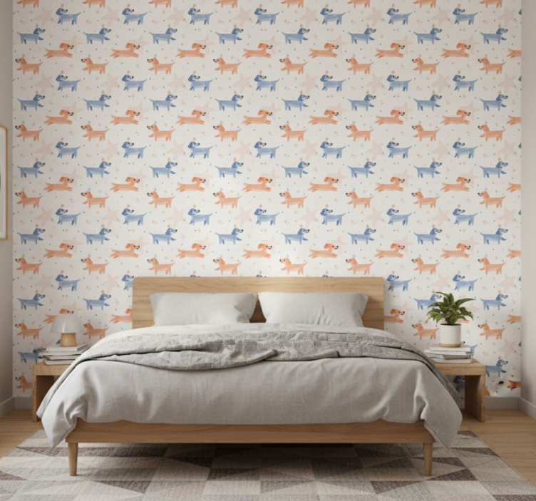 Tapeta do sypialni urocze psy w koronie - TenStickers