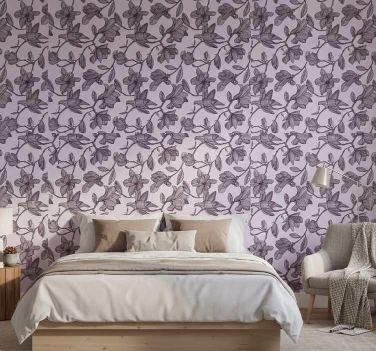 Tapeta do sypialni uroczy wzór magnolii - TenStickers