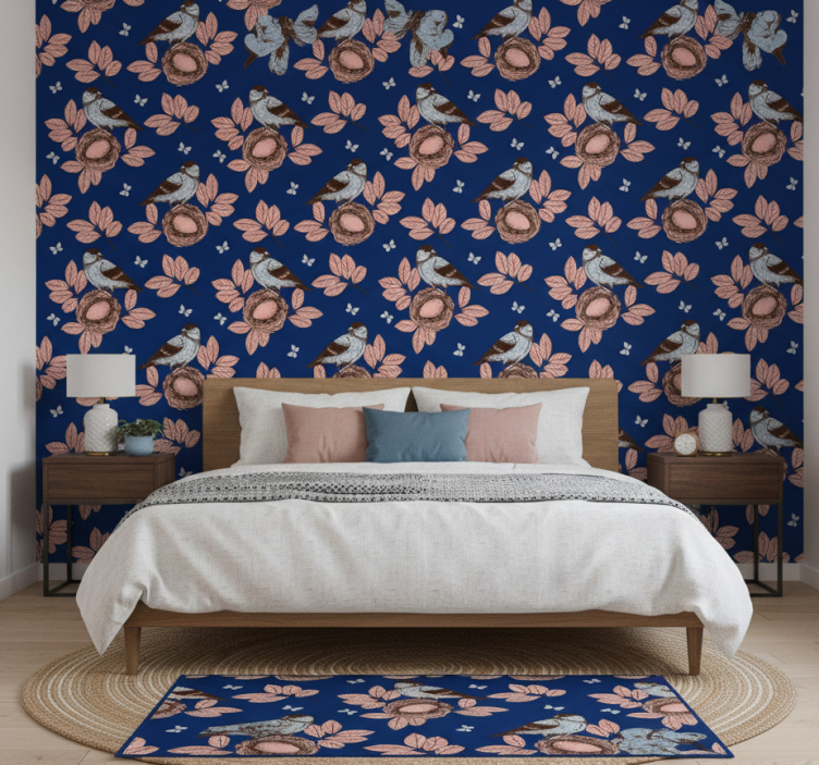 Tapeta do sypialni w afrykańskim stylu z niebieskimi ptakami - TenStickers
