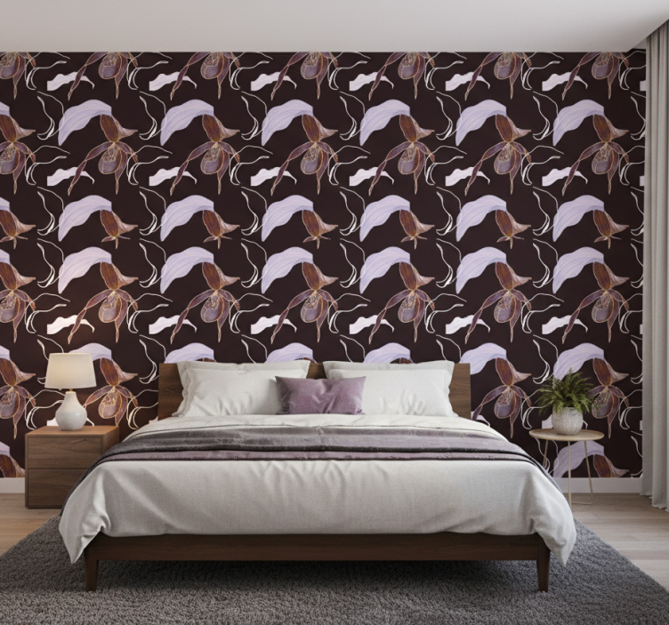 Tapeta do sypialni w afrykańskim stylu z orchideą purpurową - TenStickers