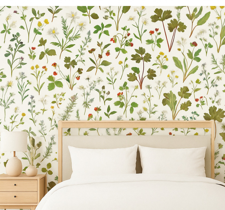 Tapeta do sypialni w botaniczny wzór na białym tle - TenStickers