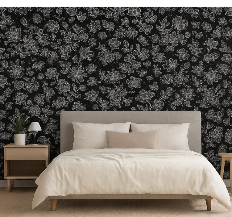 Tapeta do sypialni w ciemny kwiatowy wzór - TenStickers