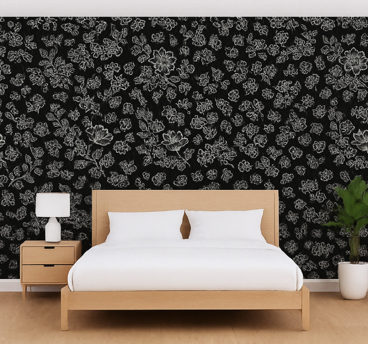 Tapeta do sypialni w ciemny kwiatowy wzór - TenStickers