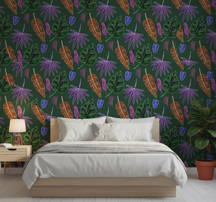 Tapeta do sypialni w geometryczne neonowe wzory - TenStickers
