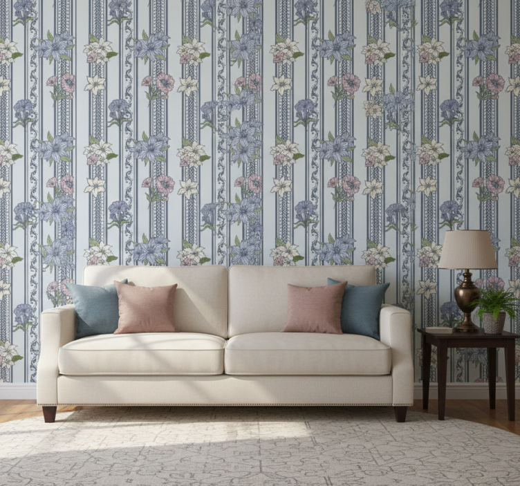 Tapeta do sypialni w kwiatowy vintage pasek - TenStickers