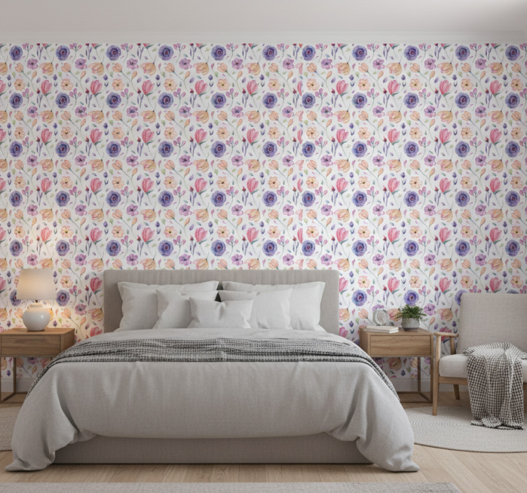 Tapeta do sypialni w kwiatowy wzór - TenStickers