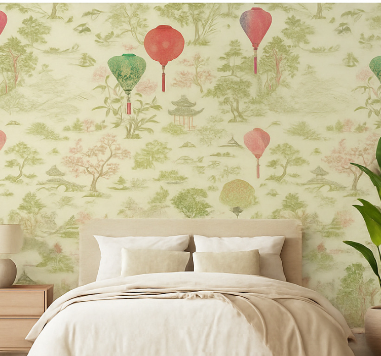 Tapeta do sypialni w orientalnym krajobrazie chinoiserie - TenStickers