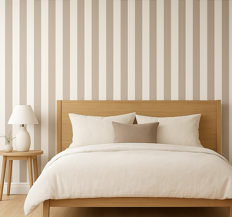 Tapeta do sypialni w paski taupe - TenStickers